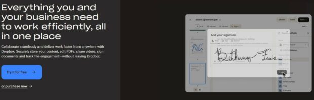 screenshot of dropbox landing page hero